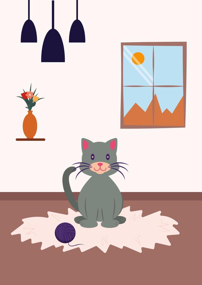 Cozy Interior With Cute Cat Vector