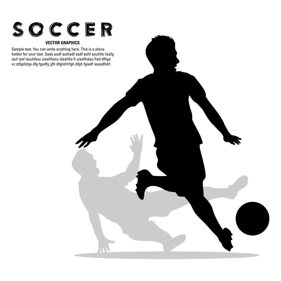 Silhouette of soccer player running avoiding opponent tackle isolated on white background vector