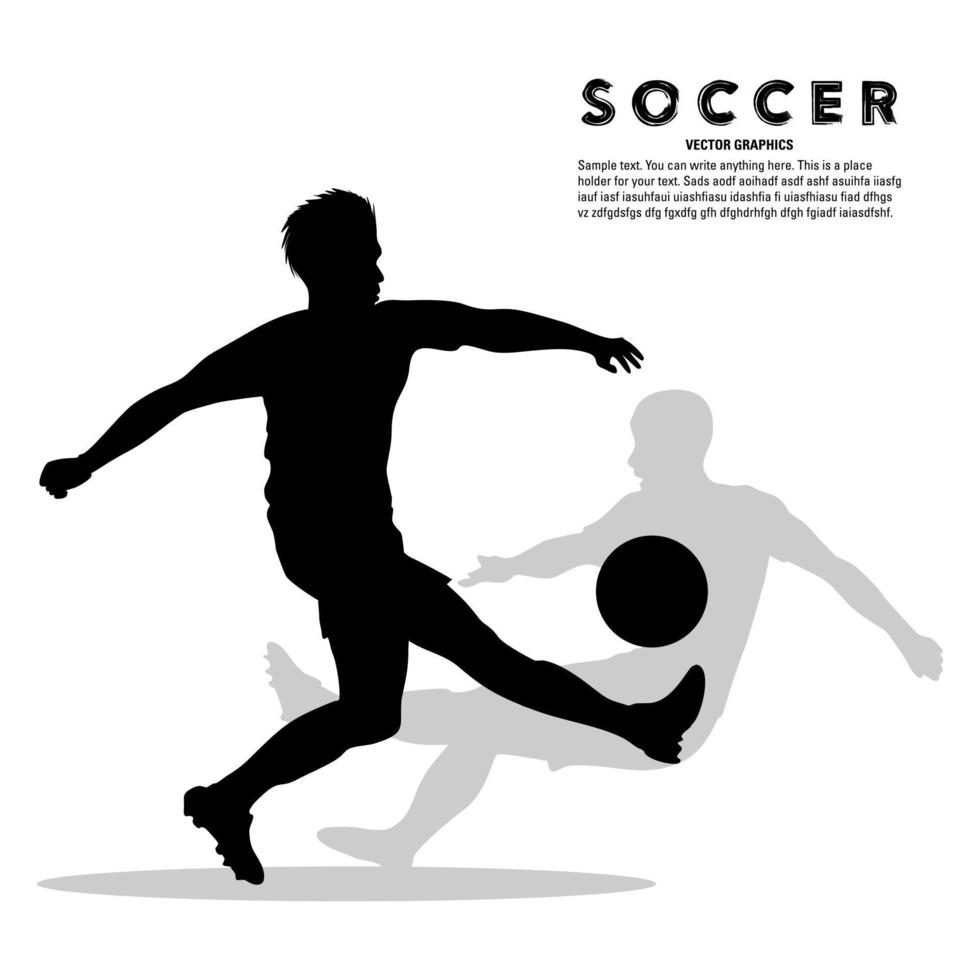 Soccer players fighting over the ball in the match. Vector silhouette illustration