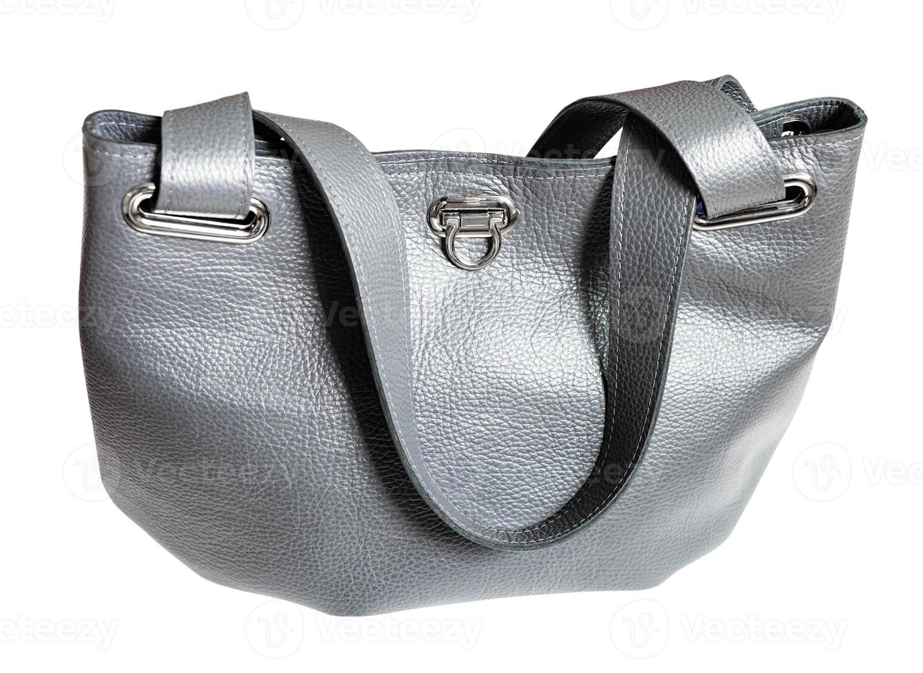 handmade gray leather soft handbag isolated photo