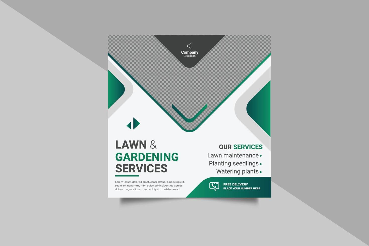 servicios agrícolas y ganaderos publicación en redes sociales o diseño de plantilla de jardinería de césped de banner web vector