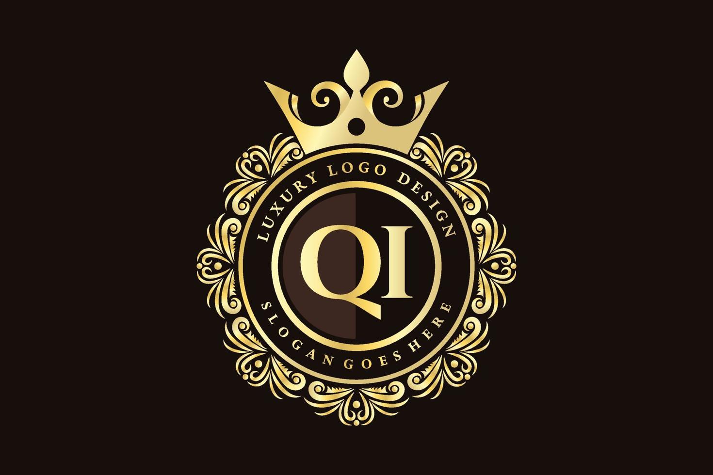 qi letra inicial oro caligráfico femenino floral dibujado a mano monograma heráldico antiguo estilo vintage diseño de logotipo de lujo vector premium