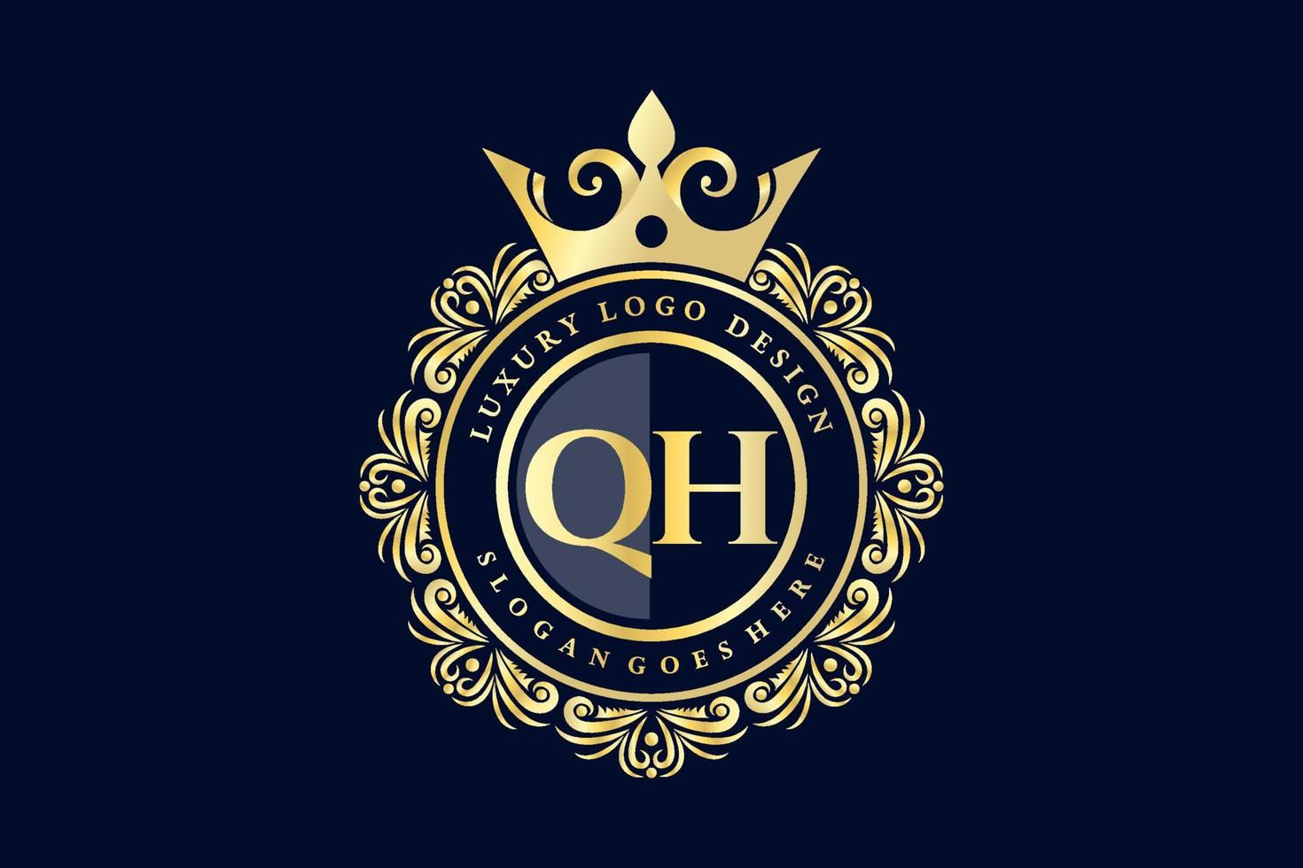 qh letra inicial oro caligráfico femenino floral dibujado a mano monograma heráldico antiguo estilo vintage diseño de logotipo de lujo vector premium