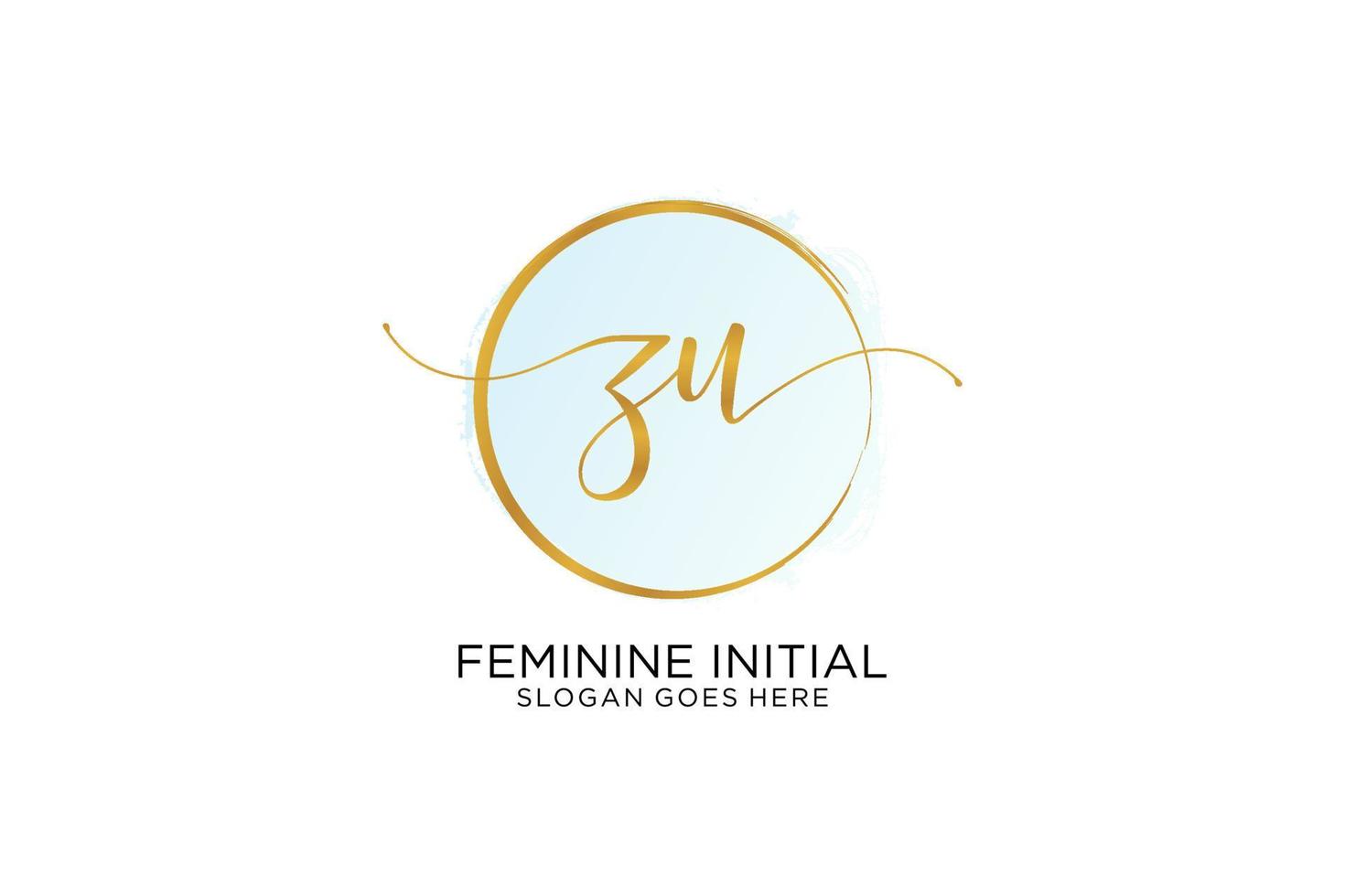 Initial ZU handwriting logo with circle template vector signature, wedding, fashion, floral and botanical with creative template.
