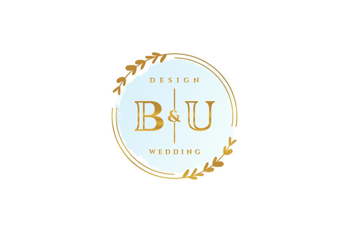 Initial BU beauty monogram and elegant logo design handwriting logo of initial signature, wedding, fashion, floral and botanical with creative template. vector