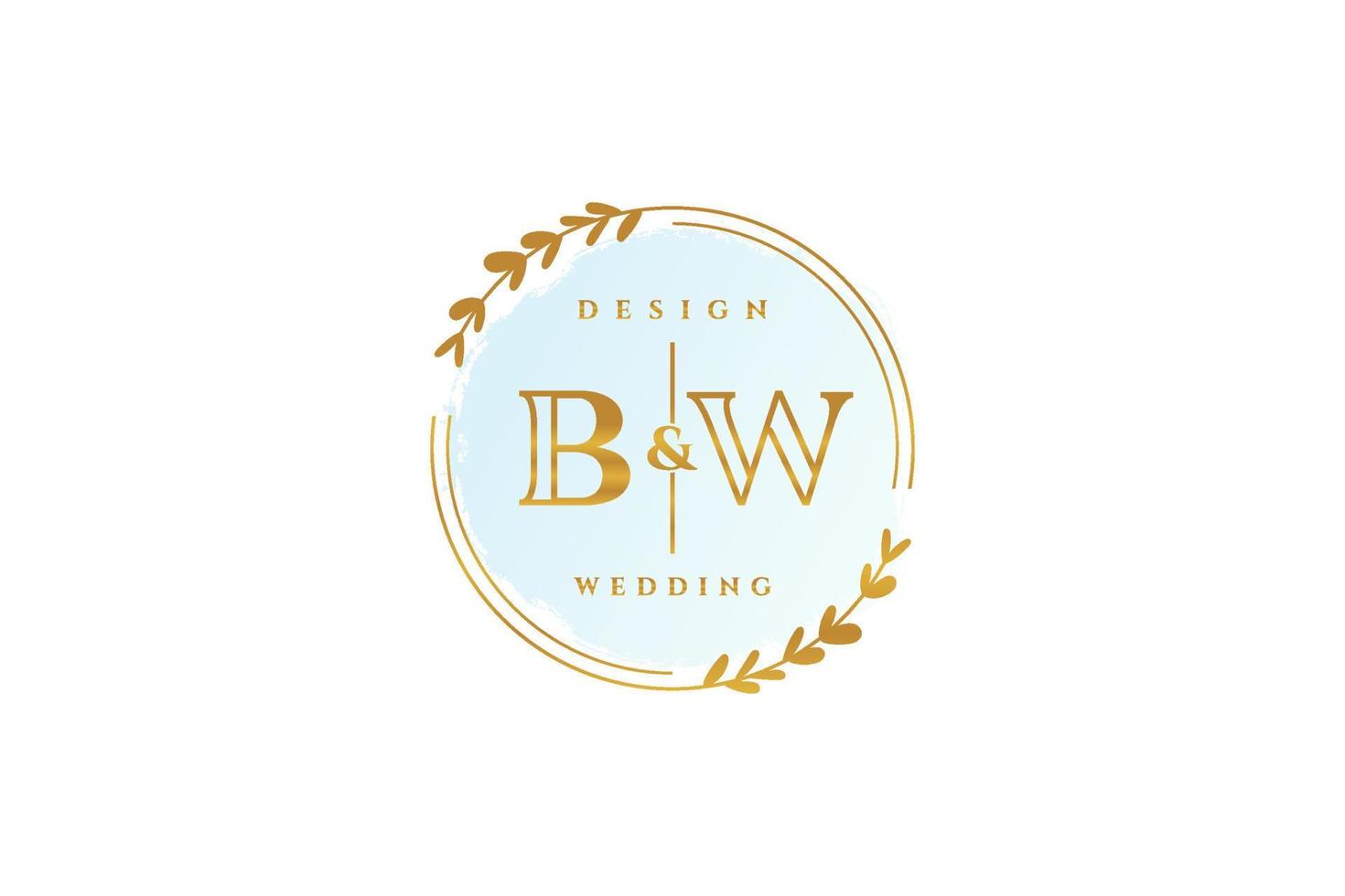 Initial BW beauty monogram and elegant logo design handwriting logo of initial signature, wedding, fashion, floral and botanical with creative template. vector