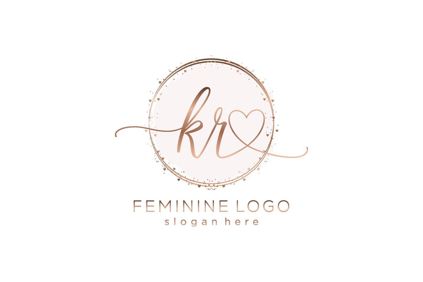 Initial KR handwriting logo with circle template vector logo of initial wedding, fashion, floral and botanical with creative template.