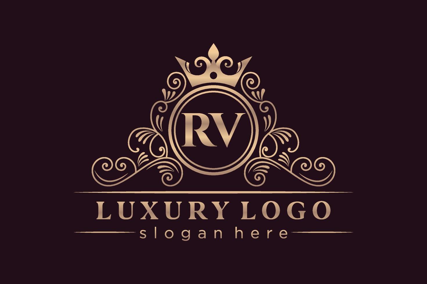 RV Initial Letter Gold calligraphic feminine floral hand drawn heraldic monogram antique vintage style luxury logo design Premium Vector