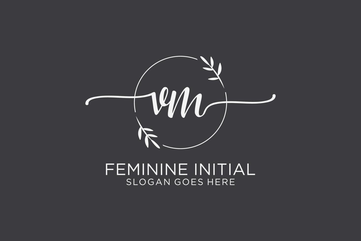 Initial VM beauty monogram and elegant logo design handwriting logo of initial signature, wedding, fashion, floral and botanical with creative template. vector