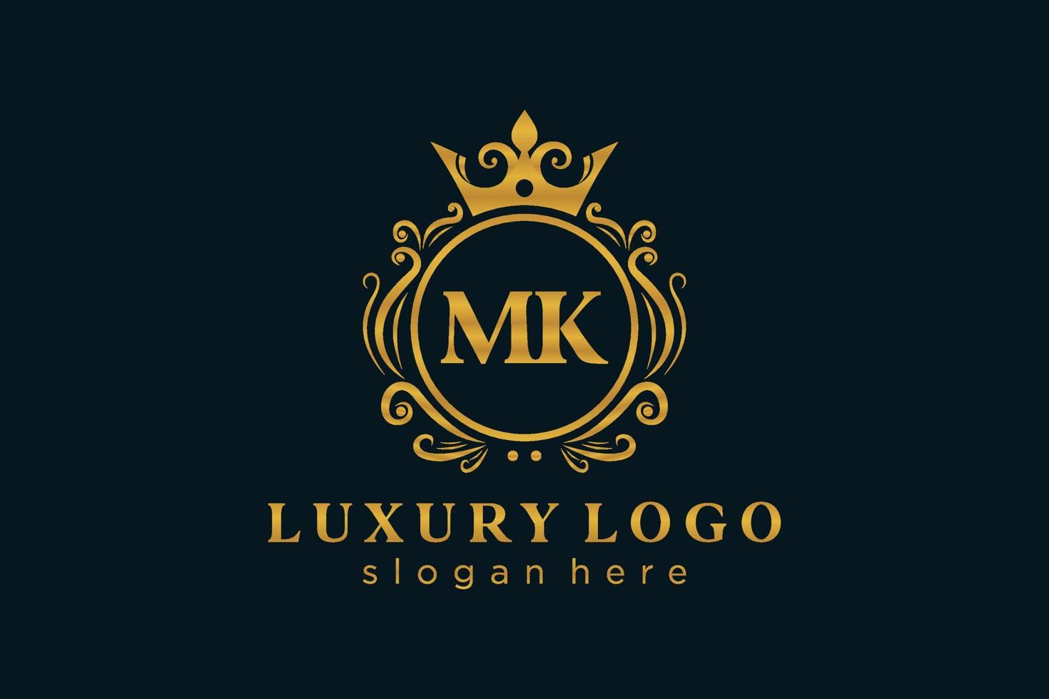 Initial MK Letter Royal Luxury Logo template in vector art for Restaurant, Royalty, Boutique, Cafe, Hotel, Heraldic, Jewelry, Fashion and other vector illustration.