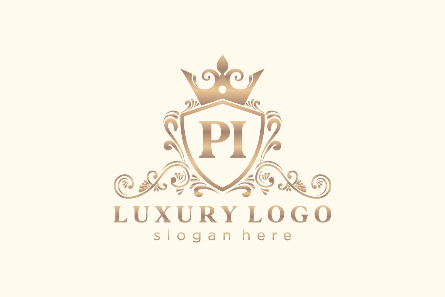 Initial PI Letter Royal Luxury Logo template in vector art for Restaurant, Royalty, Boutique, Cafe, Hotel, Heraldic, Jewelry, Fashion and other vector illustration.