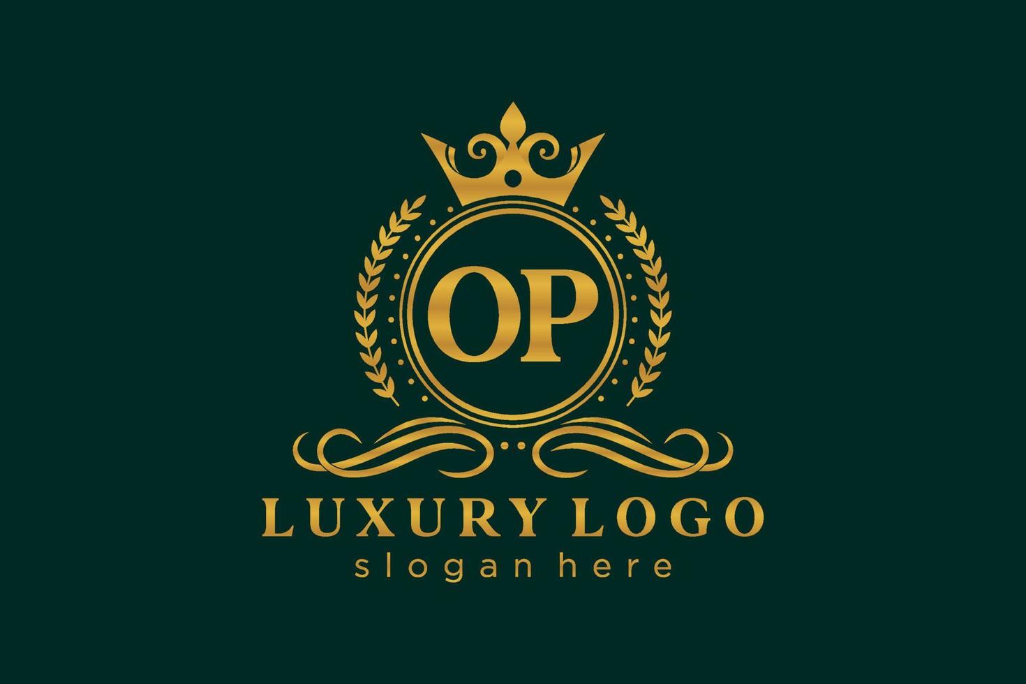 Initial OP Letter Royal Luxury Logo template in vector art for Restaurant, Royalty, Boutique, Cafe, Hotel, Heraldic, Jewelry, Fashion and other vector illustration.