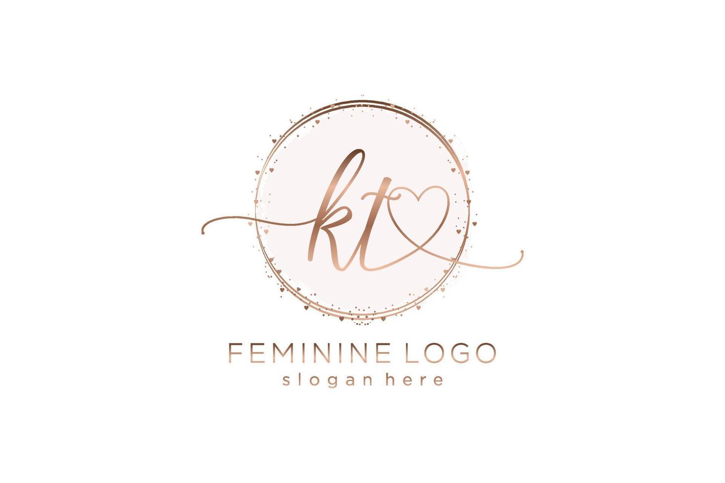 Initial KT handwriting logo with circle template vector logo of initial wedding, fashion, floral and botanical with creative template.