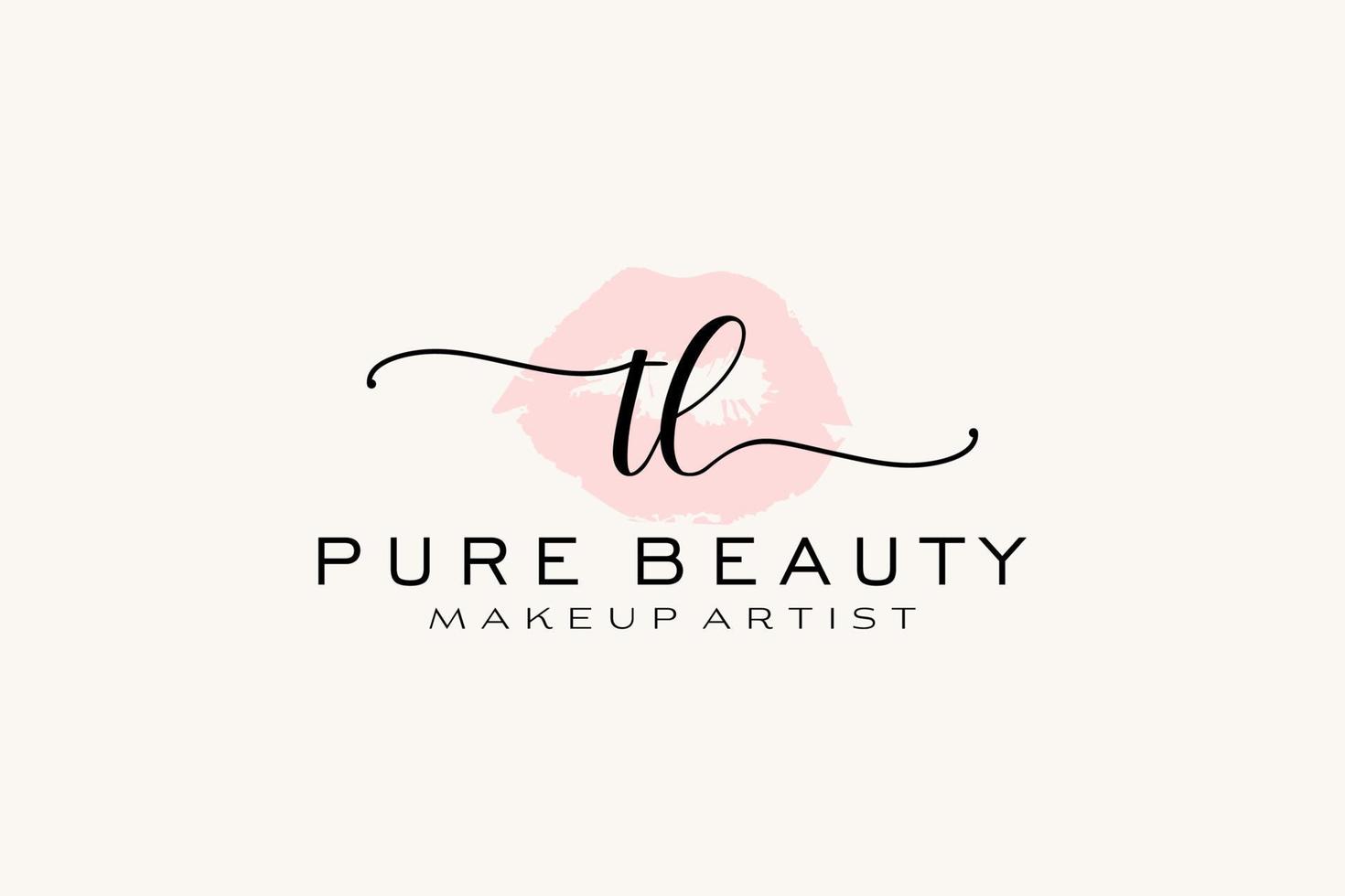 diseño de logotipo prefabricado inicial de labios de acuarela tl, logotipo para marca comercial de artista de maquillaje, diseño de logotipo de boutique de belleza rubor, logotipo de caligrafía con plantilla creativa. vector