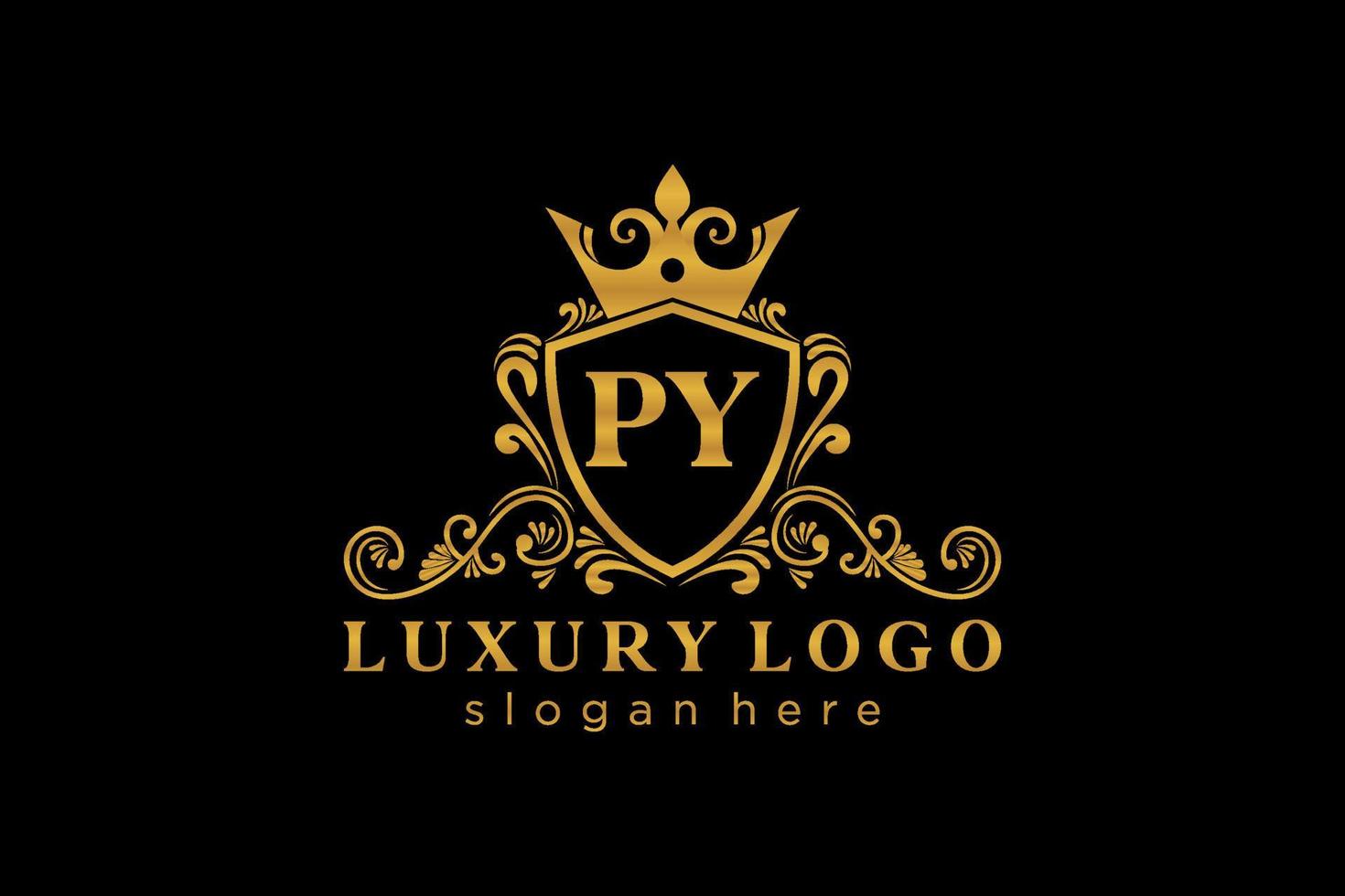 Initial PY Letter Royal Luxury Logo template in vector art for Restaurant, Royalty, Boutique, Cafe, Hotel, Heraldic, Jewelry, Fashion and other vector illustration.