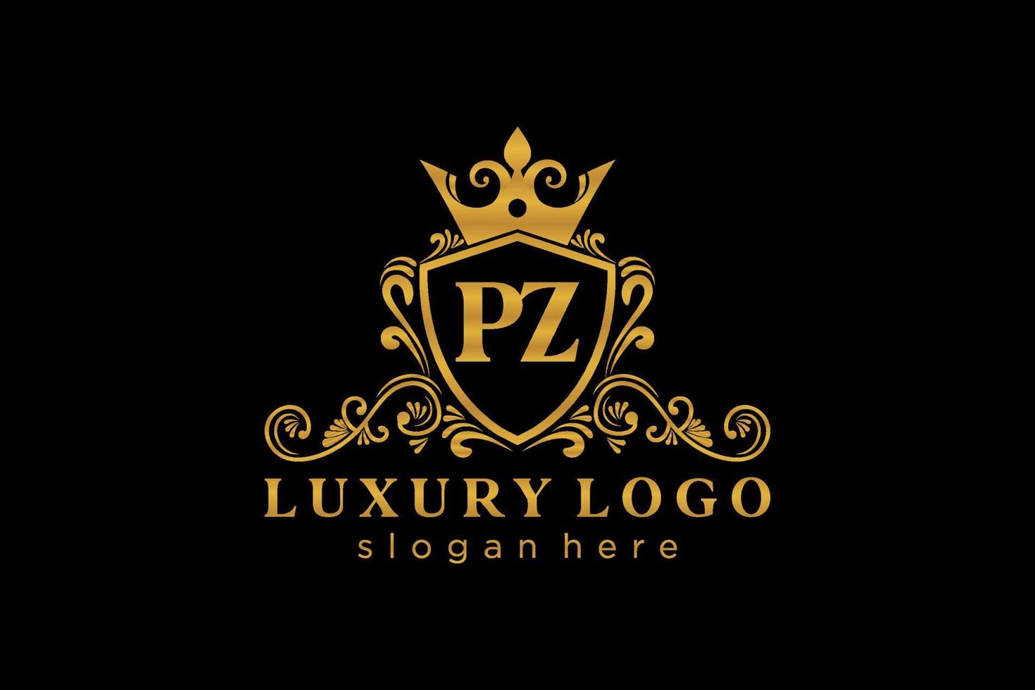 Initial PZ Letter Royal Luxury Logo template in vector art for Restaurant, Royalty, Boutique, Cafe, Hotel, Heraldic, Jewelry, Fashion and other vector illustration.