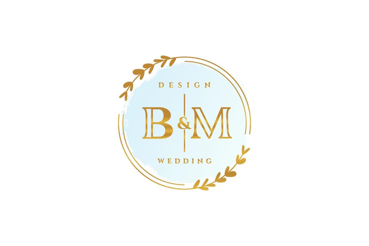 Initial BM beauty monogram and elegant logo design handwriting logo of initial signature, wedding, fashion, floral and botanical with creative template. vector