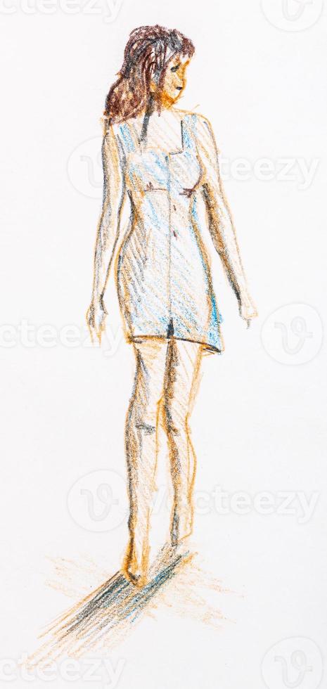 sketch of young woman in short summer dress photo