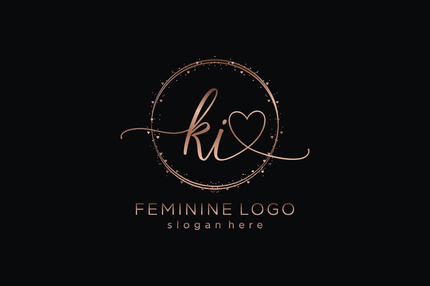 Initial KI handwriting logo with circle template vector logo of initial wedding, fashion, floral and botanical with creative template.