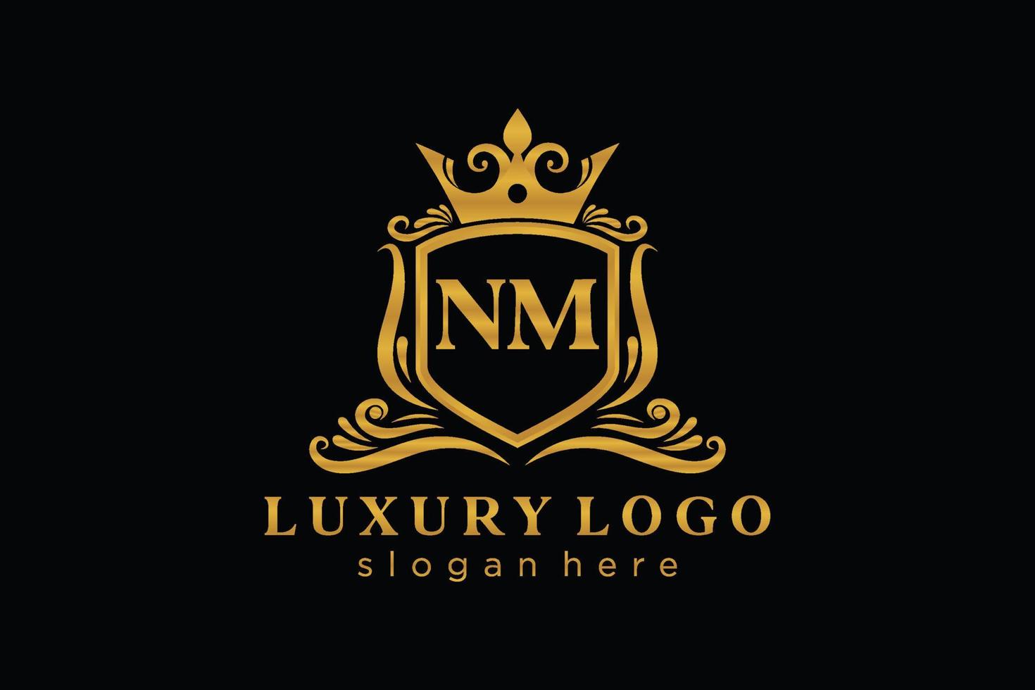 Initial NM Letter Royal Luxury Logo template in vector art for Restaurant, Royalty, Boutique, Cafe, Hotel, Heraldic, Jewelry, Fashion and other vector illustration.