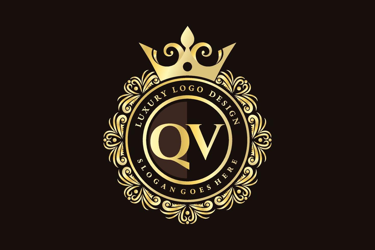 QV Initial Letter Gold calligraphic feminine floral hand drawn heraldic monogram antique vintage style luxury logo design Premium Vector