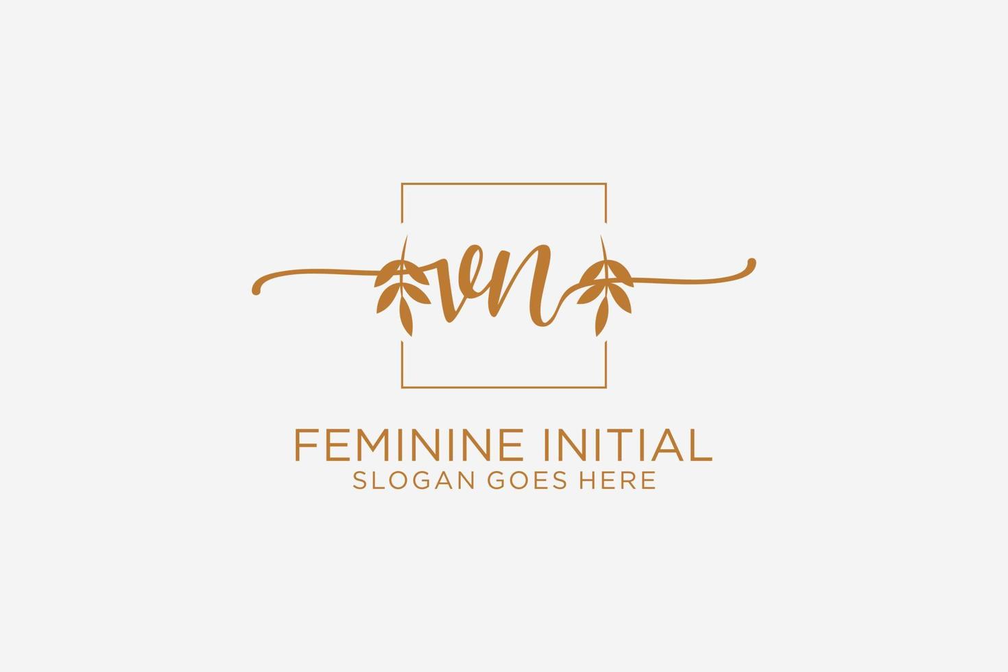 Initial VN beauty monogram and elegant logo design handwriting logo of initial signature, wedding, fashion, floral and botanical with creative template. vector