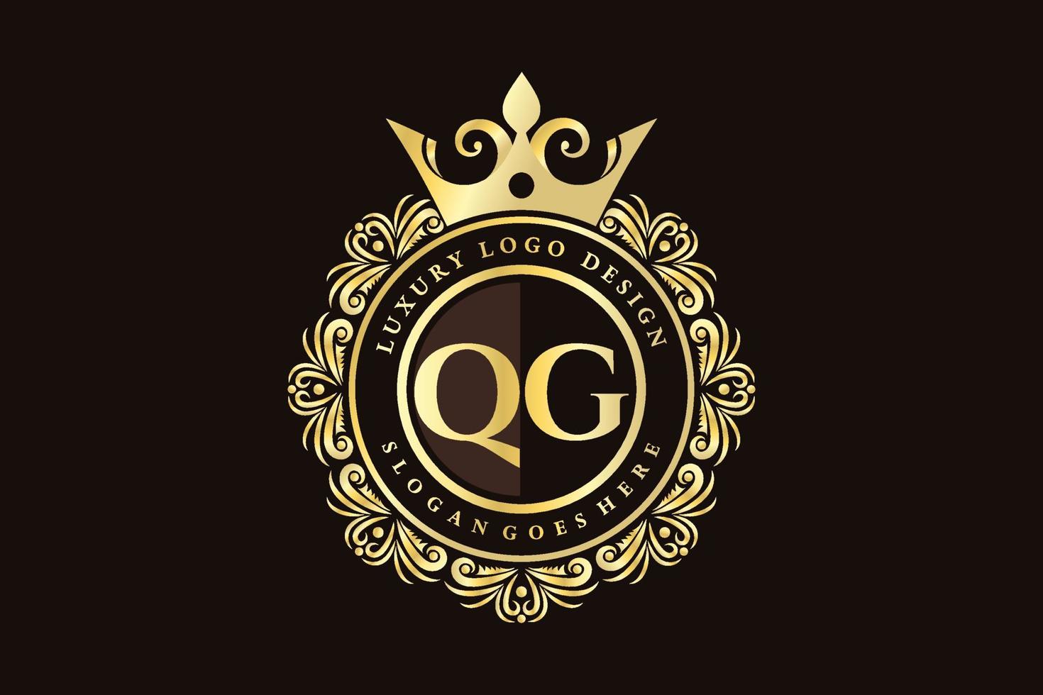 QG Initial Letter Gold calligraphic feminine floral hand drawn heraldic monogram antique vintage style luxury logo design Premium Vector