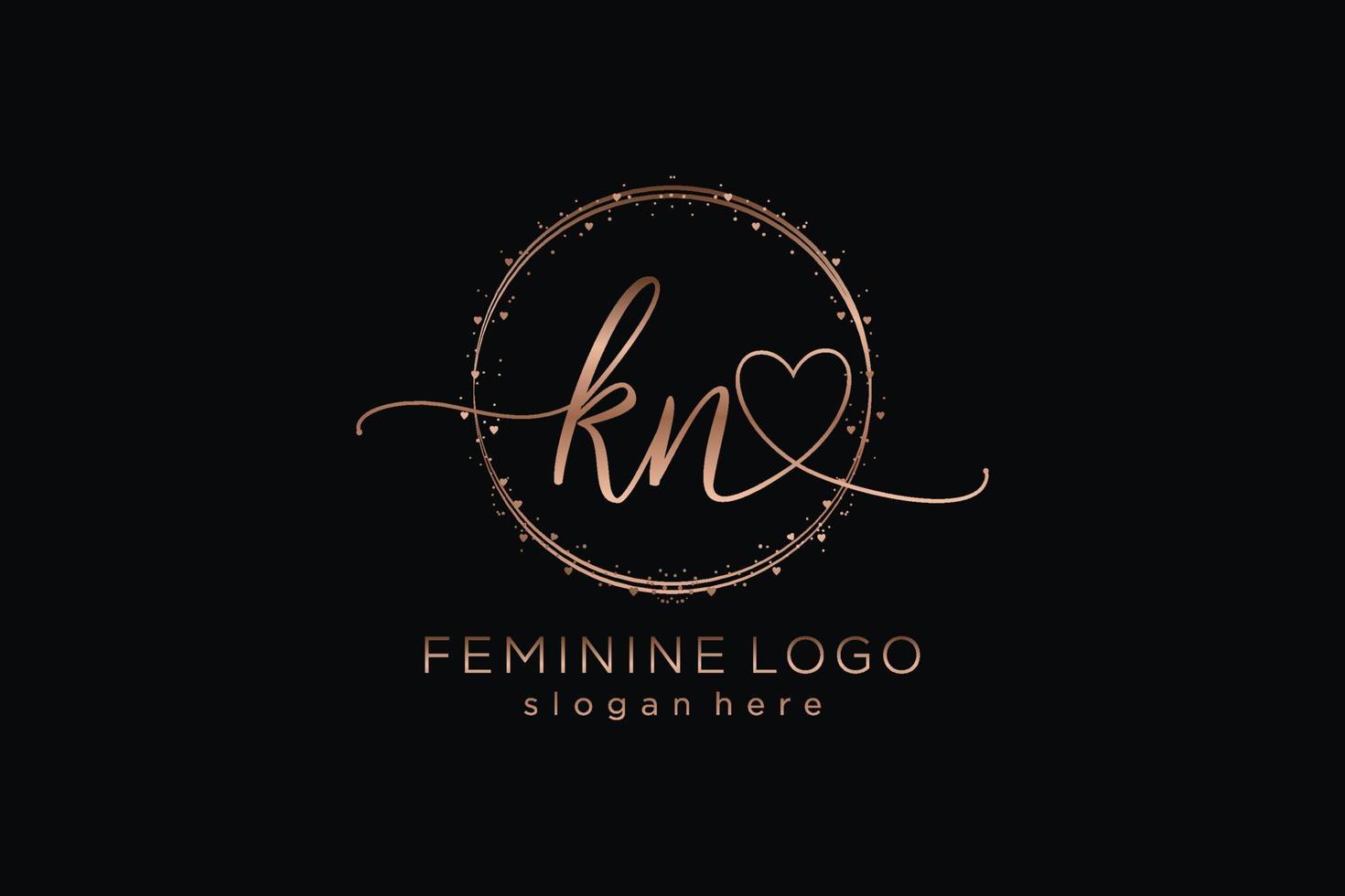 Initial KN handwriting logo with circle template vector logo of initial wedding, fashion, floral and botanical with creative template.