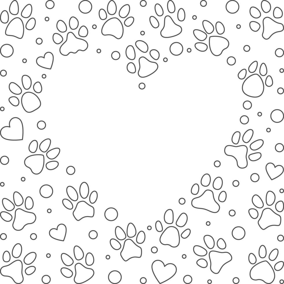 Heart shaped Frame made of outline Pet Paw Prints symbols vector