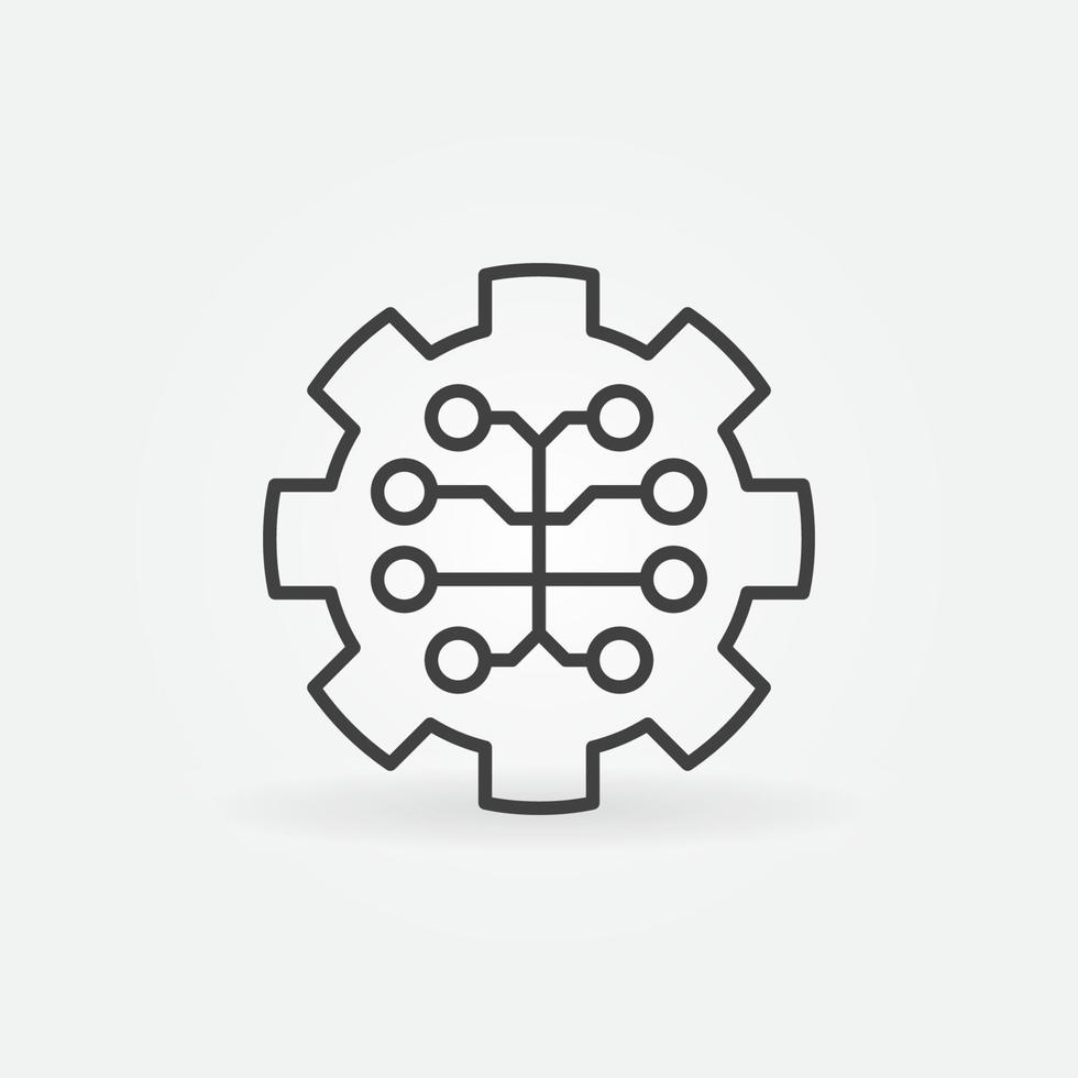 Digital Brain in Gear outline icon - vector AI or ML symbol