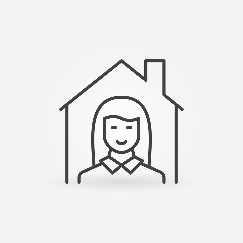 Woman inside House line icon. Vector Real Estate Agent symbol