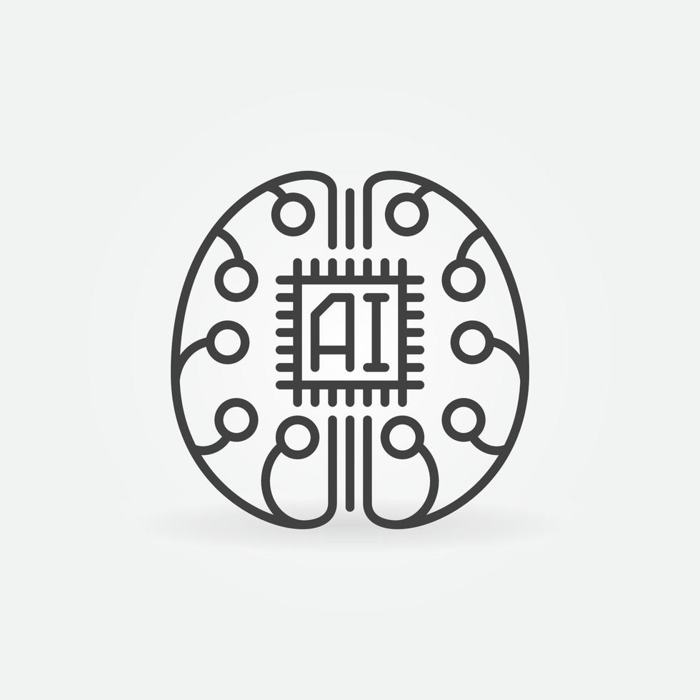 Cyberbrain or AI Brain with Chip vector concept outline icon