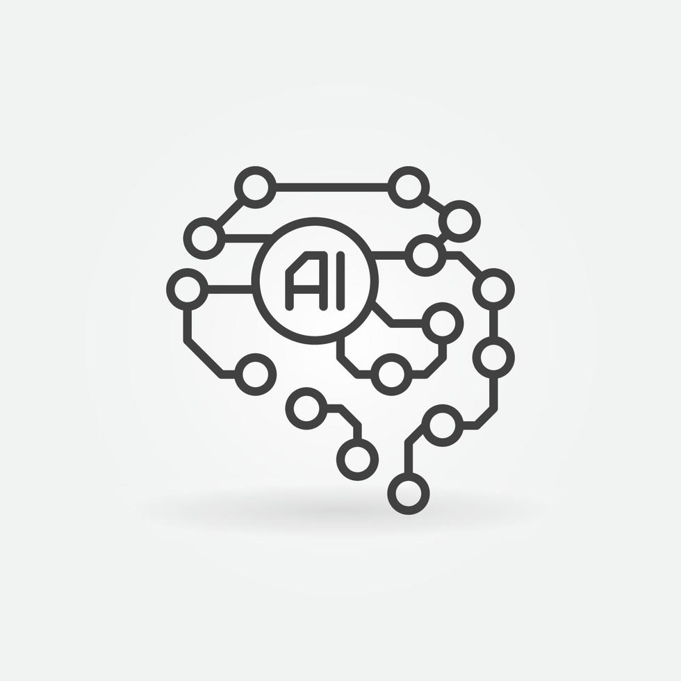 AI Brain outline icon - vector concept linear sign. Side view
