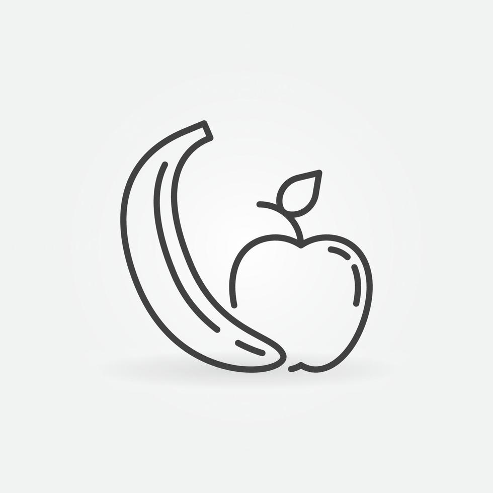 plátano con icono de concepto de vector de manzana en estilo de contorno