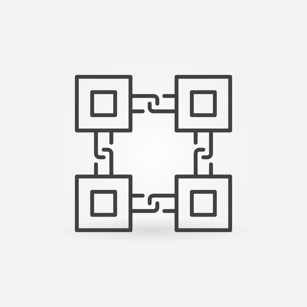 Blocks connected with Chain line icon. Blockchain symbol vector