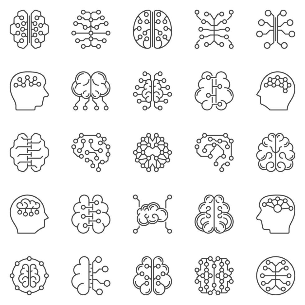 Conexiones cerebrales humanas esquema iconos - símbolos de sinapsis vector