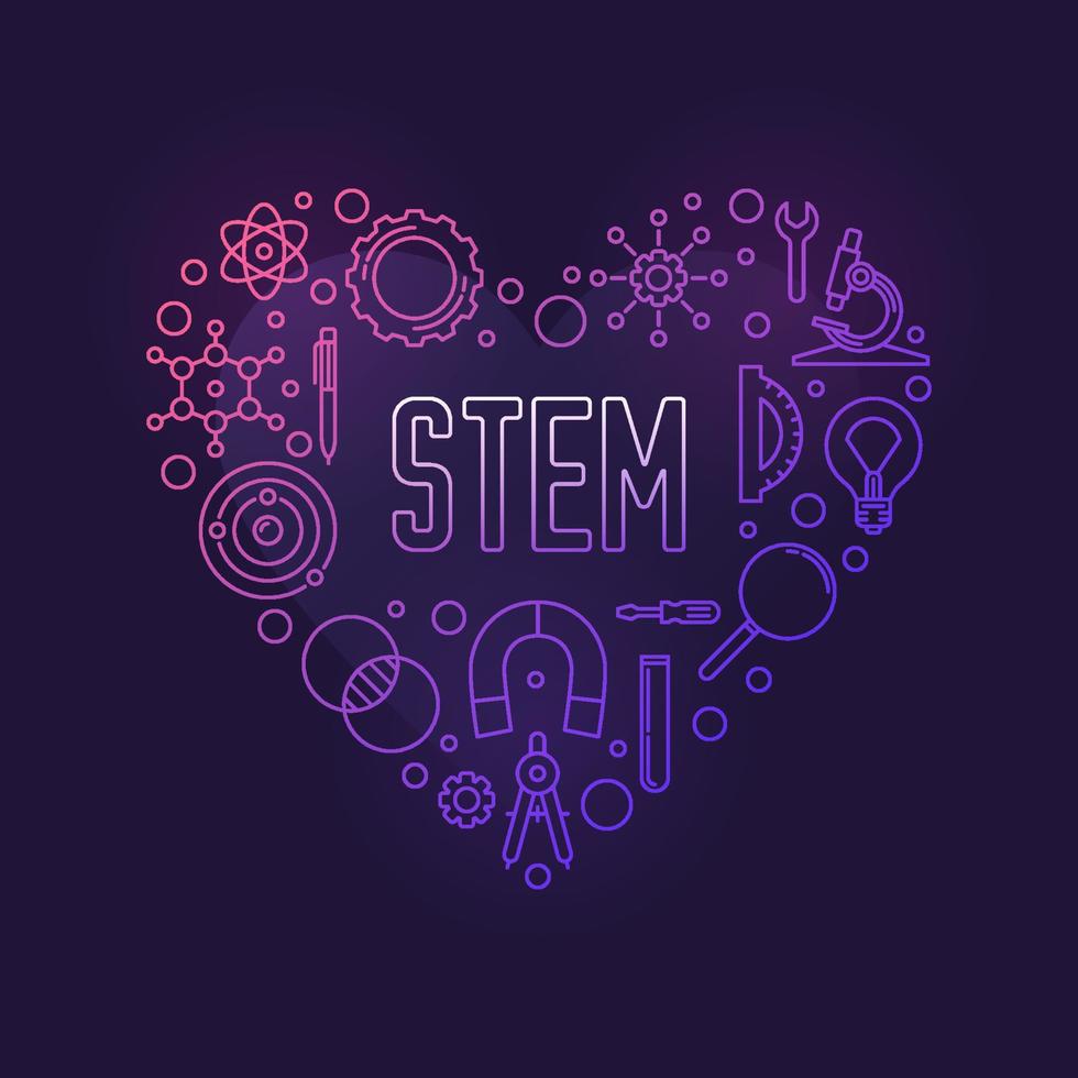 STEM Heart concept vector colored linear illustration