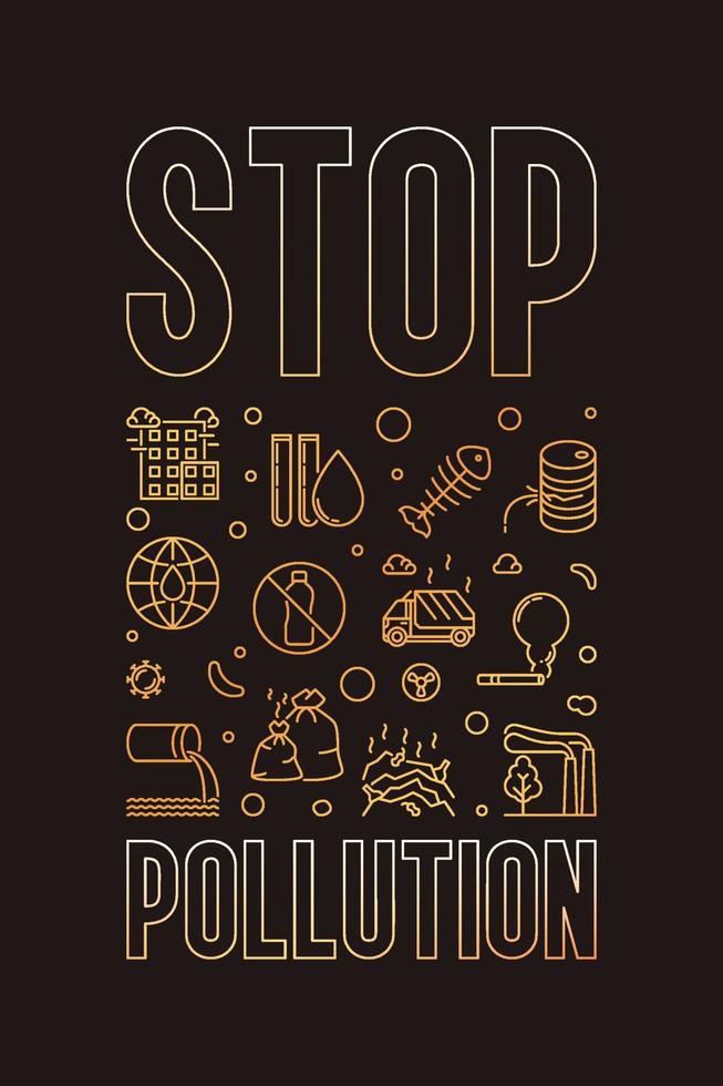 Stop Pollution thin line golden vertical Frame - vector illustration