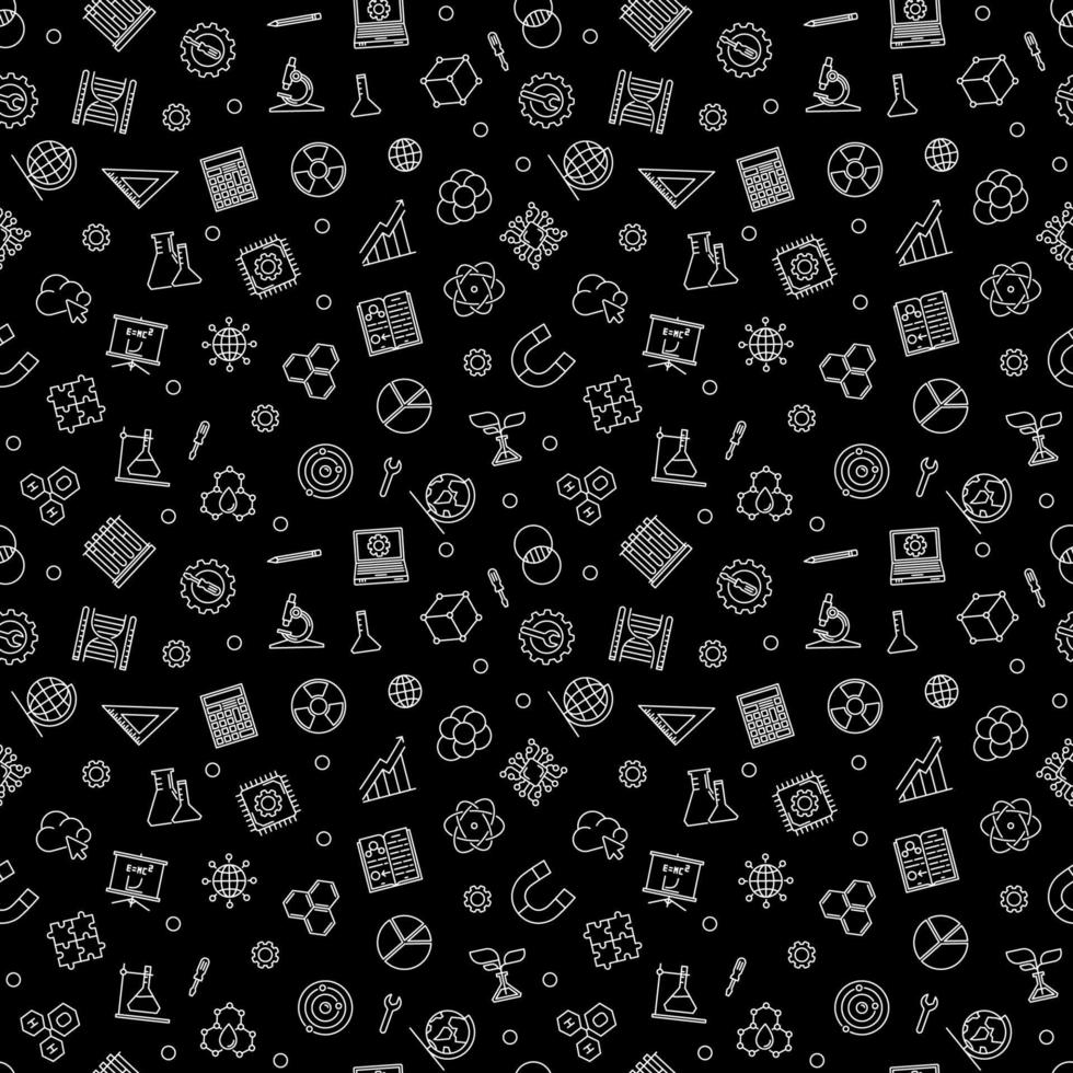 STEM Education vector Science dark seamless pattern