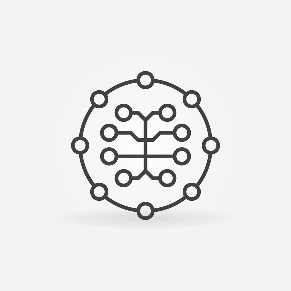 Machine Learning or AI Digital Brain vector round line icon