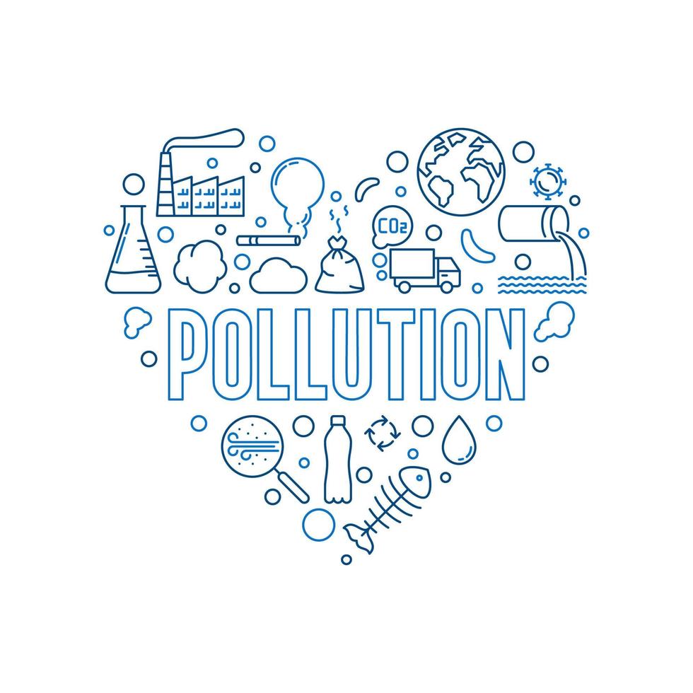 Pollution Heart outline illustration. Vector Eco Problem banner