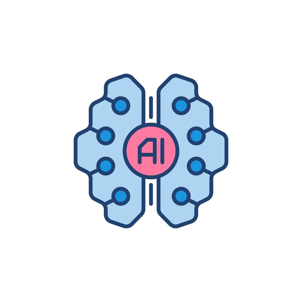 Digital AI Brain colored vector icon. Artificial Intelligence symbol
