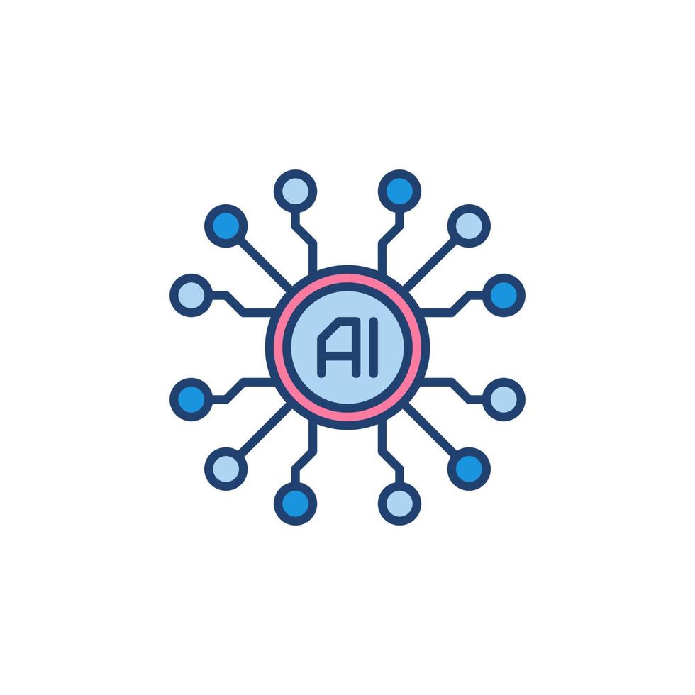 Cyber AI Brain colored vector icon - Artificial Intelligence sign