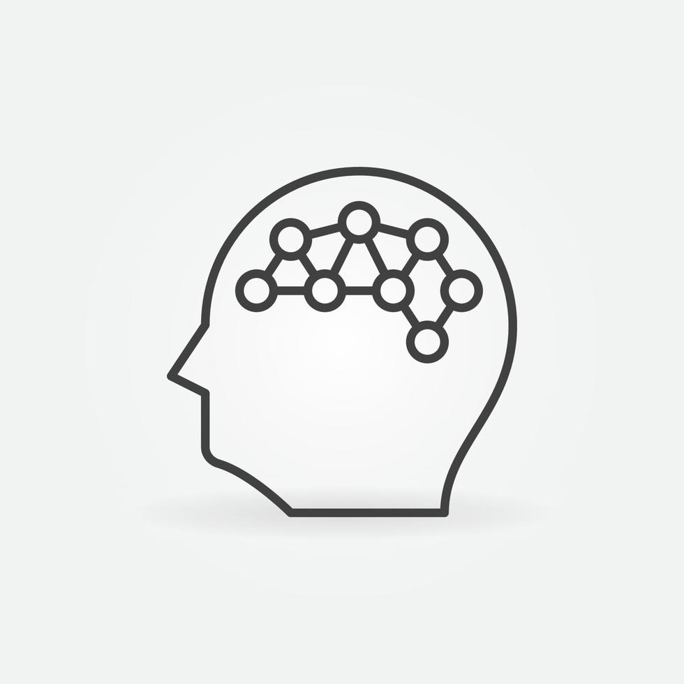 Human Head with Brain Neuron Connections outline vector icon