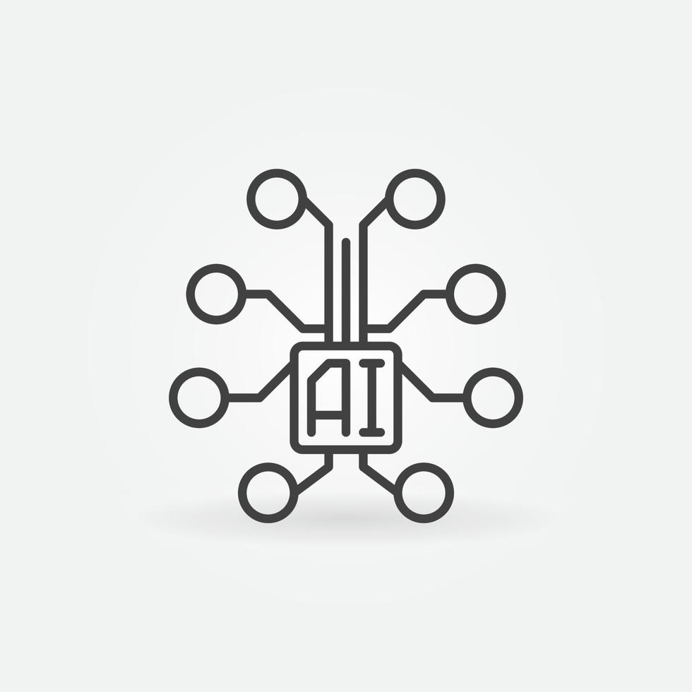 AI Digital Brain line icon - vector concept outline symbol