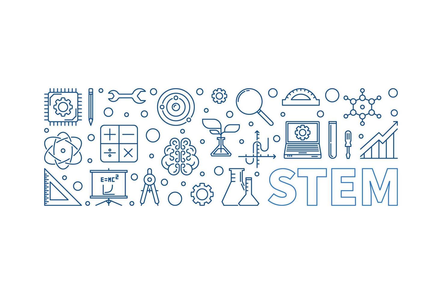 STEM vector horizontal blue thin line banner or illustration