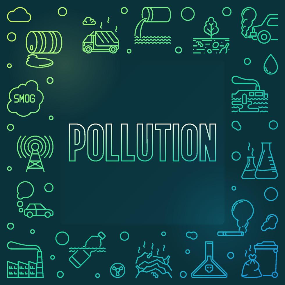 Pollution concept colored modern Frame. Vector linear illustration