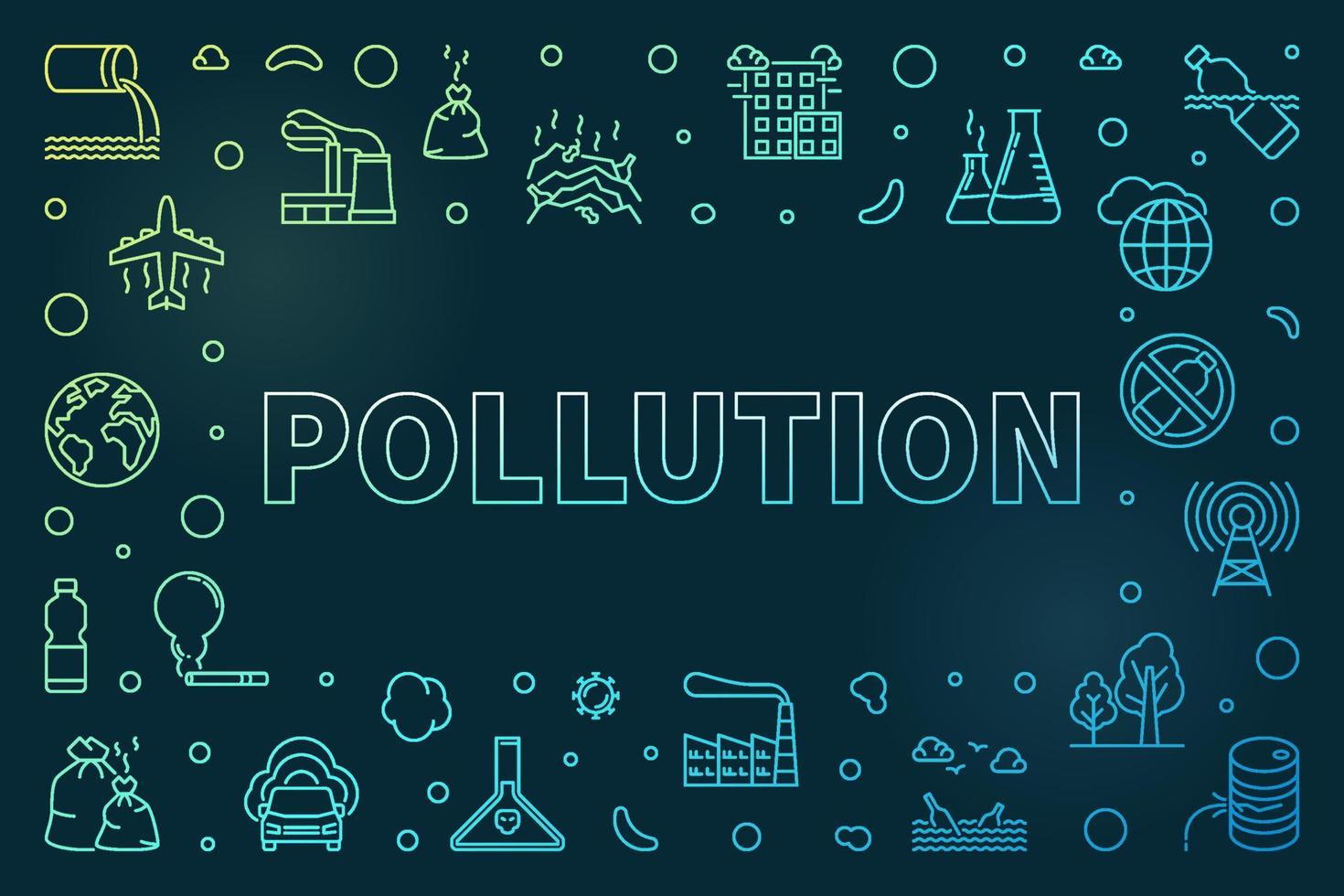 Pollution thin line colored creative horizontal Frame - Vector concept illustration