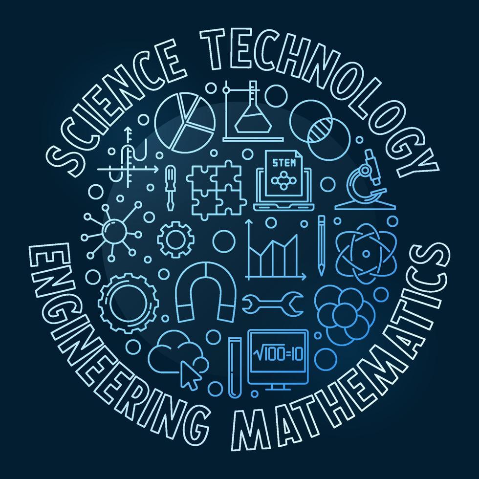 Science and Mathematics STEM vector round blue banner