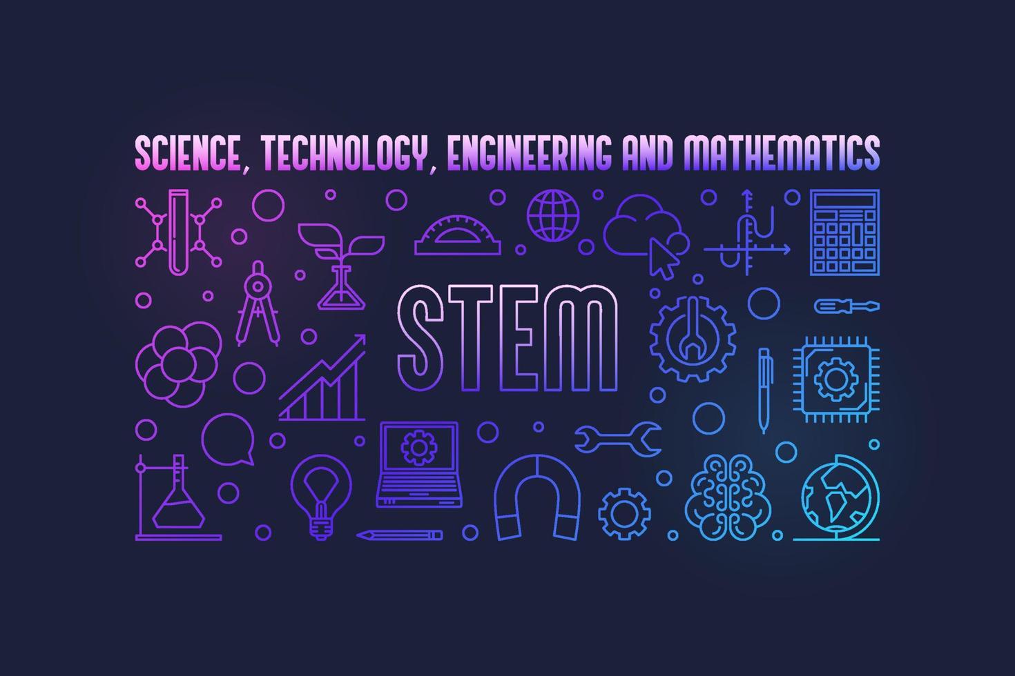 STEM outline horizontal banner vector modern illustration